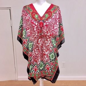 Floral V-Neck Blouse - Red and Green